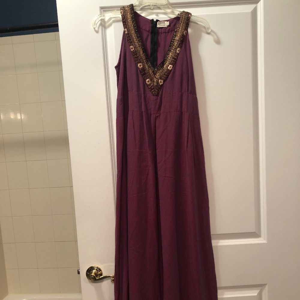 Boho wine maxi dress M -8